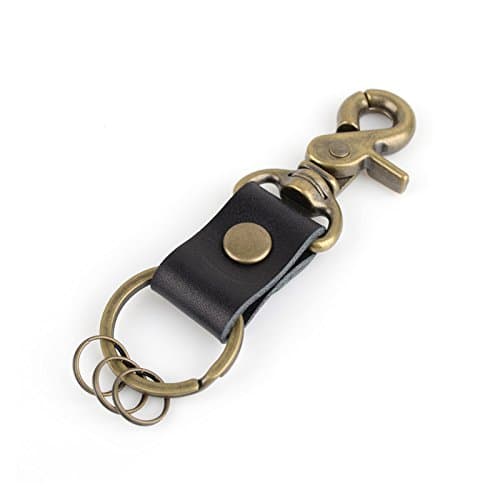 Richbud Leather Keychain Scissors Snap 3 Detachable Durable Pob Key Ring Lanyard Handmade Small Bronze (Black)