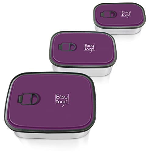 Leak Proof Bento Lunch Box Set – 3 Pack Nesting Stainless Steel Metal Storage Food Containers for Men Women or Kids – BPA Toxin Free for Work or Healthy School Lunches - Durable Sandwich Box