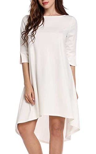 JQstar JQstar Women's Summer Casual Plus Size Basic Solid Fit-and-Flare Flowy Dress(XL, White)