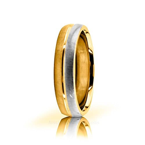 Solid 18K White & Yellow Gold Polished Brushed Stylish Wedding Band 5 mm