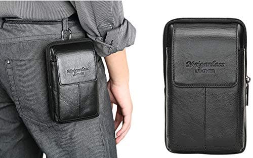 Men Leather Cell Phone Holster Case Belt Loop Pouch Vertical Waist Bag Purse Belt Waist Wallet with A Clip iPhone 8 Plus Xr Xs Max (Black)