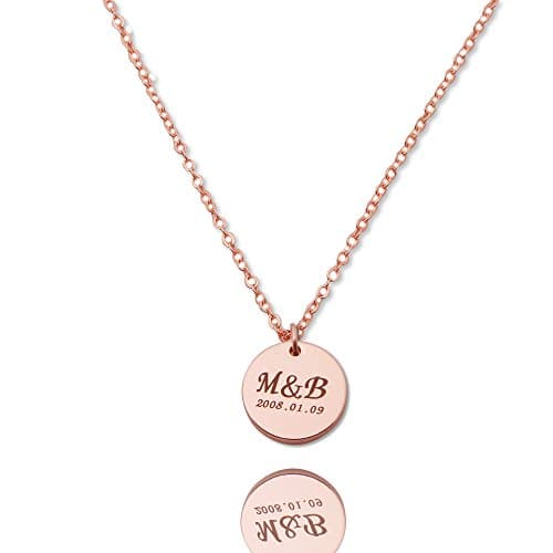 Disc Initial Personalized Necklaces Custom Engraved Name Jewelry With Chain (Rose red)