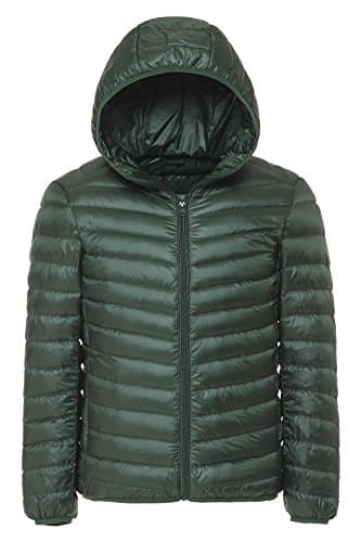 Fasttg Men Hooded Ultra Light Packable Down Jacket (L, Dark green)