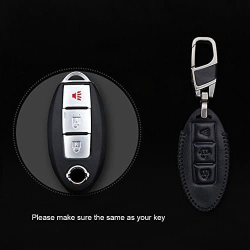 Leather 3Buttons Smart Key Fob Remote Cover Case Keyless Jacket Protector Holder for Nissan Rogue Maxima Altima Sedan Pathfinder (black 3keys)