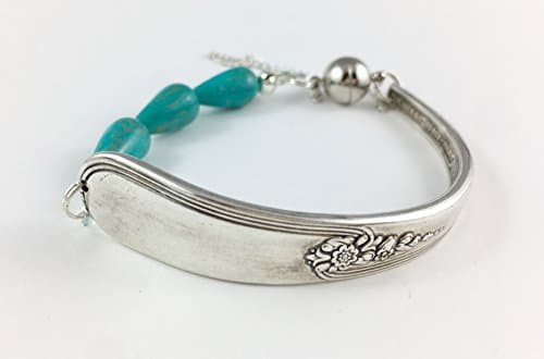 Flower and Turquoise Silver Spoon Bracelet