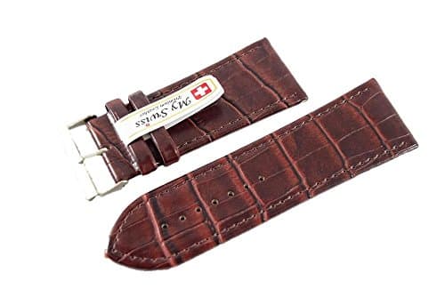 NP Watch Band Leather Watch Band Crocodile Pattern Width 32 mm. Dark Brown Color