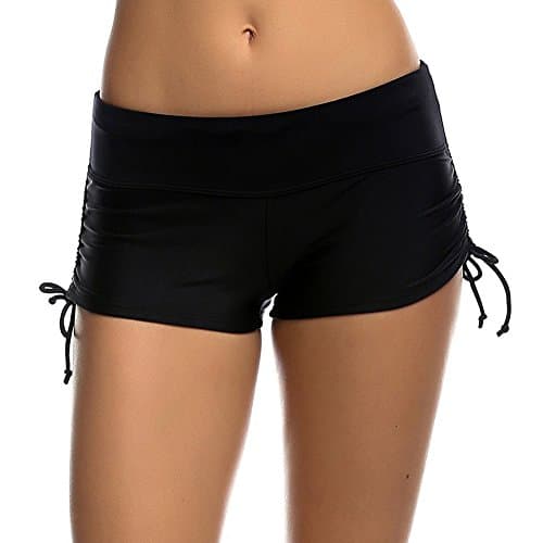 EVESUN Women Bathing trunks Swim Brief with Adjustable Ties Mini Short Swimwear(BK,2XL)