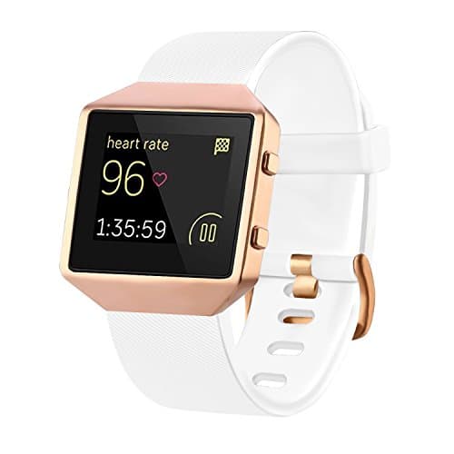 For Fitbit Blaze Bands with Frame, TENGL TPU Replacement Sport Strap with Rose Gold Frame for Fitbit Blaze Smart Fitness Watch, Large, White