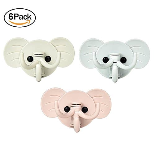 Bluecastle 6pcs Self Adhesive Hooks Cloth Hanger -Decorative Wall Hooks Sticky Hooks for Keys,Hats,Towel, (6pcs Elephant)