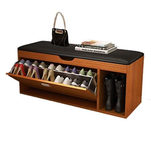 THBEIBEI Storage Benches Wood Storage Bench 2-tier with Storage layer Flip-Drawer Hallway Storage Shelf Shoes Rack Cabinet Storage Organiser For Entryway Living Room 100X35X50CM (Color : Wood colour)