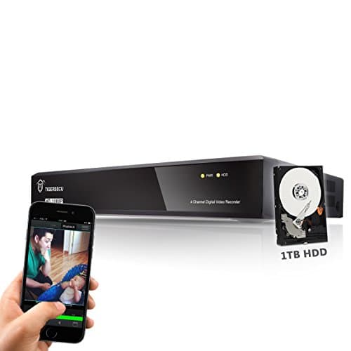 TIGERSECU Full HD 1080P 4-Channel Video Security Camera DVR System with 1TB Hard Drive (Cameras Not Included)