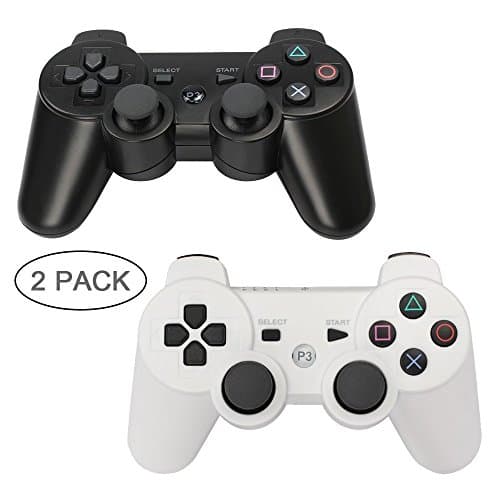 PS3 Controller 2 Pack Wireless Bluetooth Six Axis Controllers Gamepad for PlayStation 3 Dualshock 3 (Black+White)