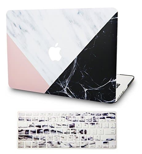 KECC Laptop Case for Old MacBook Pro 13" (CD Drive) w/Keyboard Cover Plastic Hard Shell Cover A1278 2 in 1 Bundle (White Marble Pink Black)