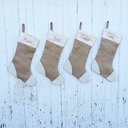 Personalized Burlap Christmas Stocking with Cotton Patches