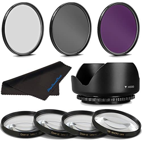 58MM Professional Macro & Lighting Filter Kit for Olympus M.Zuiko Digital ED 40-150mm 1:4-5.6, 58 mm CPL + UV + FLD + 4 Piece Close Up Kit & 58 mm Lens Hood, 58mm Filter Bundle