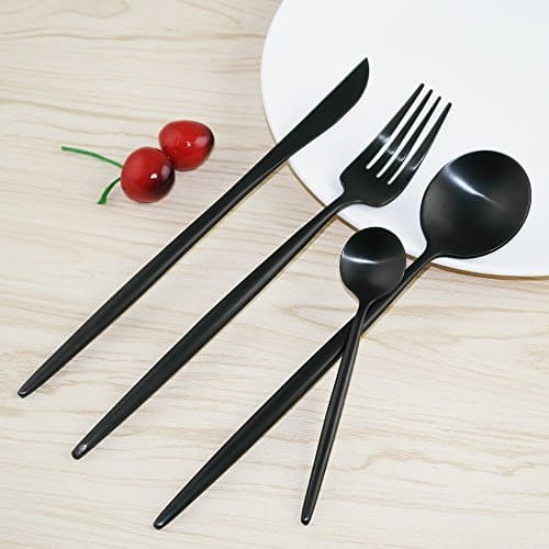 PENSINGWELL 4-Piece Black Flatware Set,Titanizing 18/10 Stainless Steel, Mirror Polished Luxury Design, Restaurant & Hotel Quality, Cutlery Service for 1 (Black)