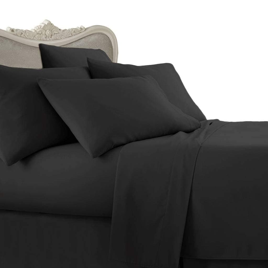 Luxurious Black Solid/Plain, King Size, 300 Thread Count Ultra Soft Single-Ply 100% Egyptian Cotton 4 Piece Bed Sheet Set (Extra Deep Pocket) - Includes 300TC Flat, Fitted Sheet and 2 Pillow Cases