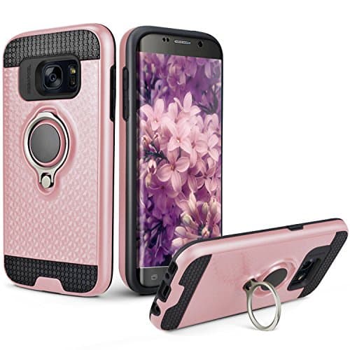 Galaxy S7 Case, MOMOTECH Dual Layer Armor Hybrid S7 Case Kickstand with Ring Holder Impact Resistant Shockproof Hard PC & Soft TPU Bumper Heavy Duty Protection Defender for Samsung Galaxy S7 - R/Gold