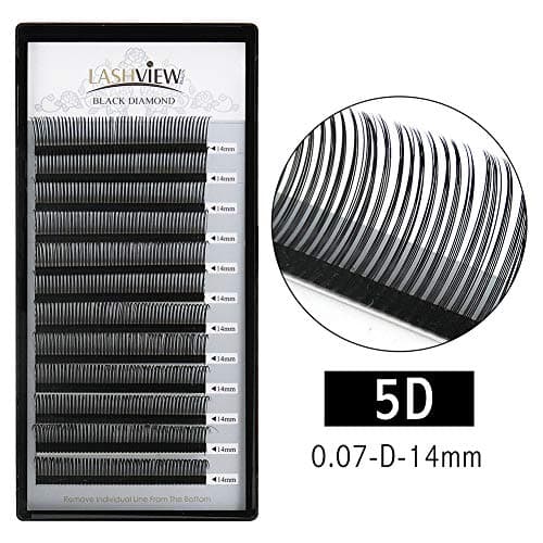 LASHVIEW Rapid Blooming Eyelash Extension Quick Volume 0.07mm Thickness D Curl 5D Volume Fast Fan Eyelash Extension For Professional Salon Use (14mm)