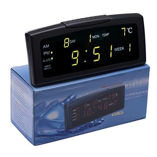 8" Large Display LED Digital Desk Calendar Alarm Day Clock with Time,Date,Temp Week, Power Cord & 8 Alarm Options Perfect for Elderly, Memory Loss, Impaired Vision ,Seniors and Heavy Sleepers
