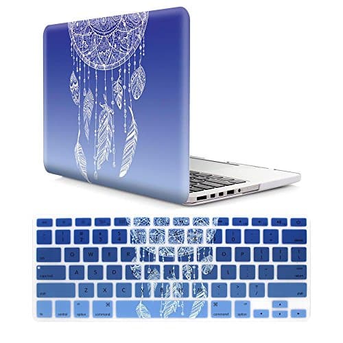 Lenboes 2in1 Bundle Ultra Slim Rubberized Plastic Hard Shell Cover Case with Matching Pattern Keyboard Skin for Apple Old MacBook Pro 13" 13.3 with Retina Display (A1502 / A1425) - Dream - Blue