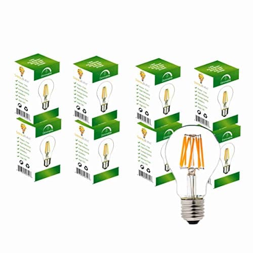 LED A19 Filament Light Bulbs, 8 Pack 8W (60 Watts Equivalent) Soft White 2700K, Dimmable With 360° Beam Angle - By Solray
