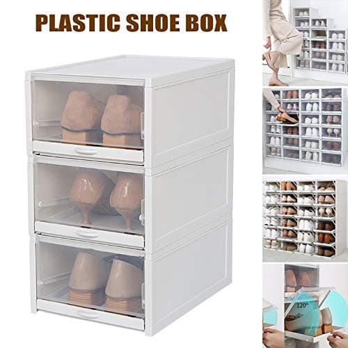 tesyyke 3 Pack/Set Stackable Storage Shoe Box Clear Plastic Shoes Containers Cases