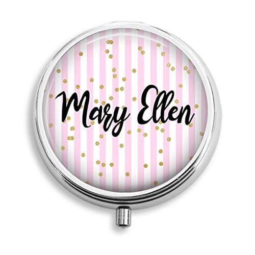Personalized Pink White Stripes with Gold Confetti Pill Box Pill Holder Pill Case Medicine Holder Mint Tin Vitamin Holder Small Craft Container Handmade Gifts For Her