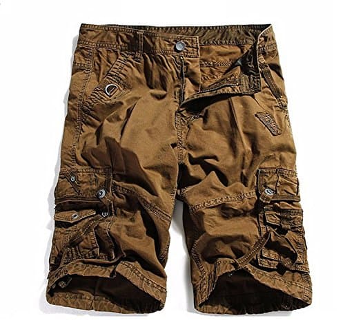 Keytmy Men's Multi-Pocket Cargo Shorts Solid Comouflage Style Outdoor Casual Shorts Coffee 34(No Belt)