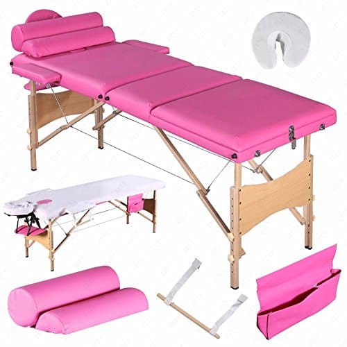 All Goodly 3 Fold 84" L Portable Massage Table/SPA Bed/Tattoo Bed+2 Bolster + Cradle + Hanger +Free Carry Case (PINK)