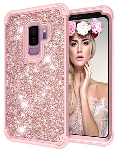 Galaxy S9 Plus Case, KAMII 3-IN-1 Design Luxury Sparkle Glitter Bling Shiny Full-body Protective Hard Shell Rubber Bumper Shockproof Armor Case Cover for Samsung Galaxy S9 Plus/S9+ (Rose Gold)