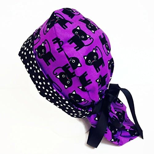 Ponytail Halloween Scrub Hat Meow Mix