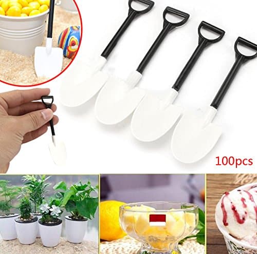 Kicode 100Pcs/Bag Plastic Disposable Mini Shovel Spoon Potted Cake Ice Cream Garden Party Supply Gadget