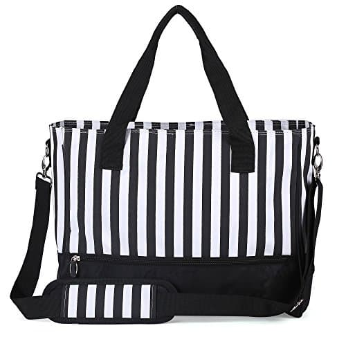 BABY SUPER Diaper Tote Bags with Changing Pad Multi Functional Handbags Moms Black and White Stripe Designer with Adjustable Shoulder Straps 5 in 1