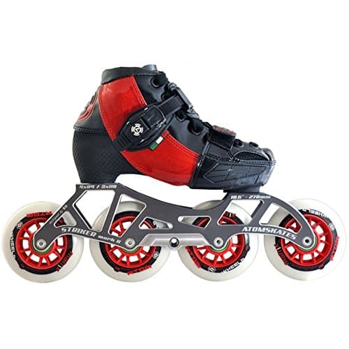 Atom Luigino Kid's Adjustable Challenge 3-Wheel or 4-Wheel Inline Speed Skate Package with Striker Frame, & Atom Matrix Wheels- 4x84 Red Large (2-5)