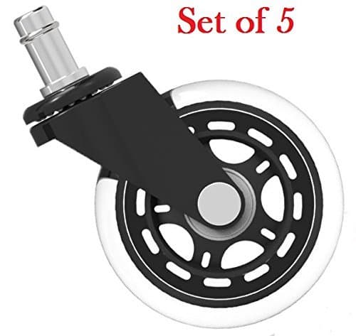 TopCarry 3-Inch Rollerblade Style Office Chair Caster Wheels Replacement Black(Set of 5) - Safe for All Floors Including Hardwood and Carpet -No need for Desk Floor Mat - Universal Fit