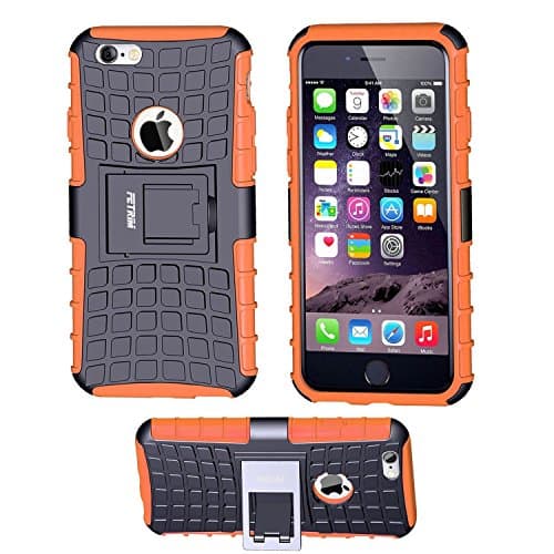 iPhone 6 Case,iPhone 6S Case,Fetrim Slim Fit Heavy Duty Protection Case Dual Layer Hybrid Shockproof Ultra Defender Protective Rubber Hard Cover for Apple iPhone 6 6S 4.7 Inch with Kickstand (Orange)
