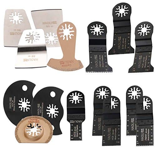 HAOLI 100 pcs/set Oscillating Multitool Saw Blades Fit Fein Multimaster Porter Cable Bosch Dremel Craftsman Ridgid Ryobi Makita Milwaukee Rockwell Chicago Skil (HL15-3(15pcs))