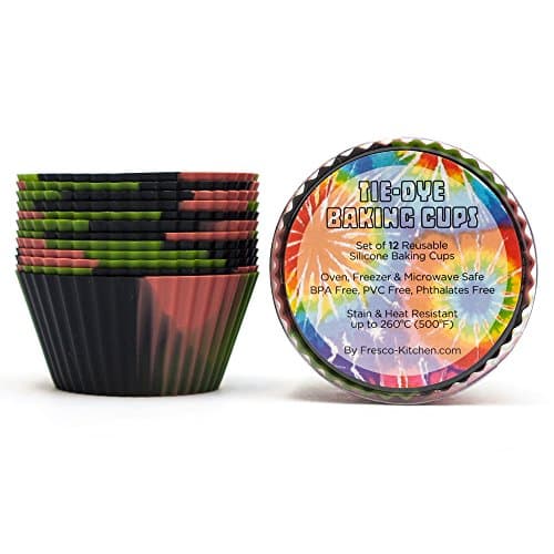 Camouflage Tie Dye Silicone Baking Cups / Reusable Cupcake Liners-Environmentally Safe-Lifetime Guarantee (12 Pack-Camo Cups)