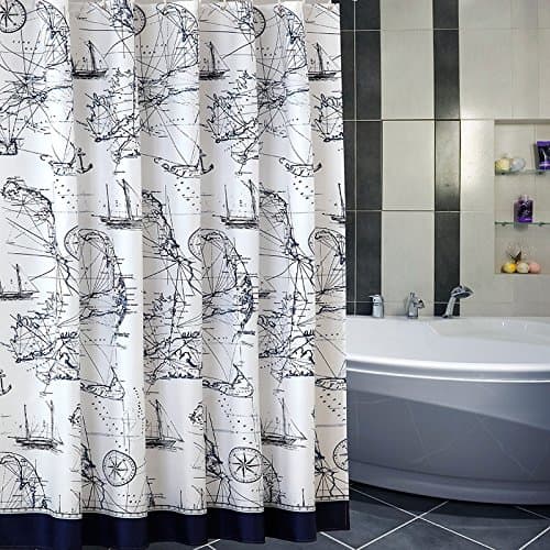 Ufelicity Bath Stall Size Heavy Duty Polyester Shower Curtain Mildew Resistant, Sea Theme waterproof Bath Curtain Washable with Holes, Navy Blue, 48x72