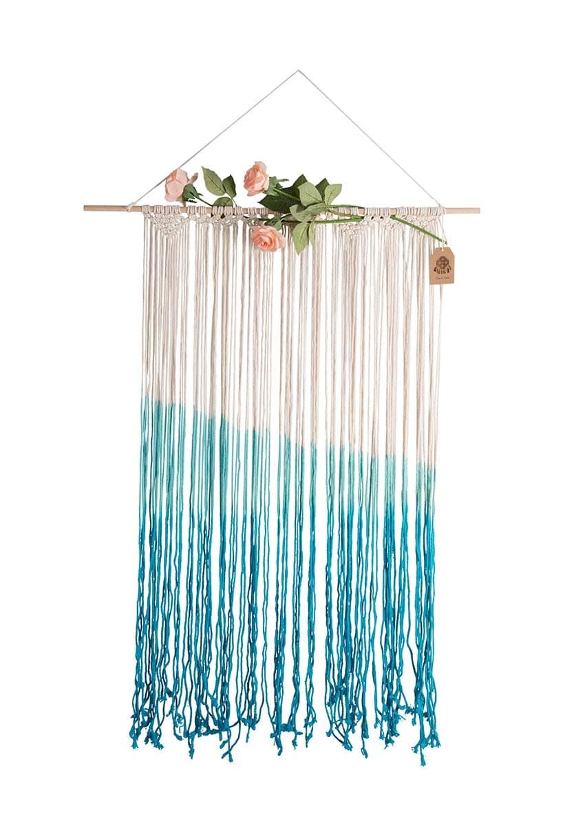 TOUCH MISS Macrame Wall Hanging Large Handmade Woven Tapestry Wall Hanging Boho Wall Decor -Wedding Apartment Dorm Room Decor, 31.5" W x 42.5" L,White and Blue Home Decor,Roses Not in