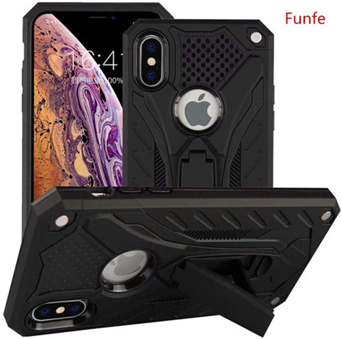 Funfe iPhone Xs Case, Built-in Kickstand Protective Cases for Apple iPhone X/Xs Dual Layers Armor Shock Rugged Stand Back Cover(Black)