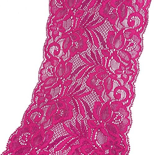 10 Yards 5.9" (15CM) Width Stretch Polyester Embroidery Floral Pattern Elastic Lace Trimming DTY Craft Supply Clothing Accessories (Fuchsia)