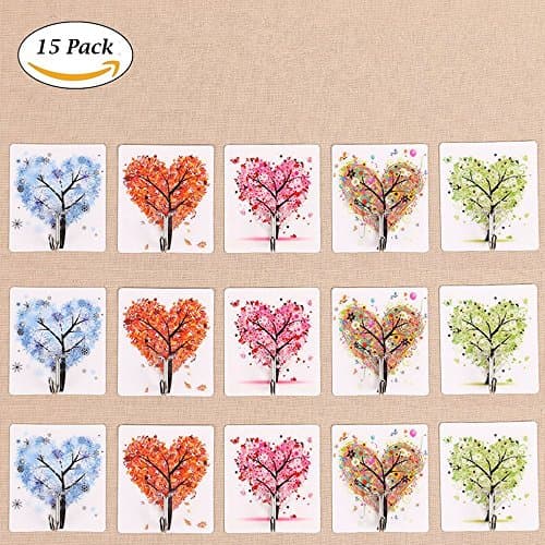 15-Pack Wall Hooks Powerful Adhesive, Kingcenton 10KG/22lbs (MAX) Super Heavy Duty Load Sticky 3M Glue, No Scratch Reusable for Home Kitchen Key Bags Towel Bathroom Storage Room Coats Hanger Love Tree