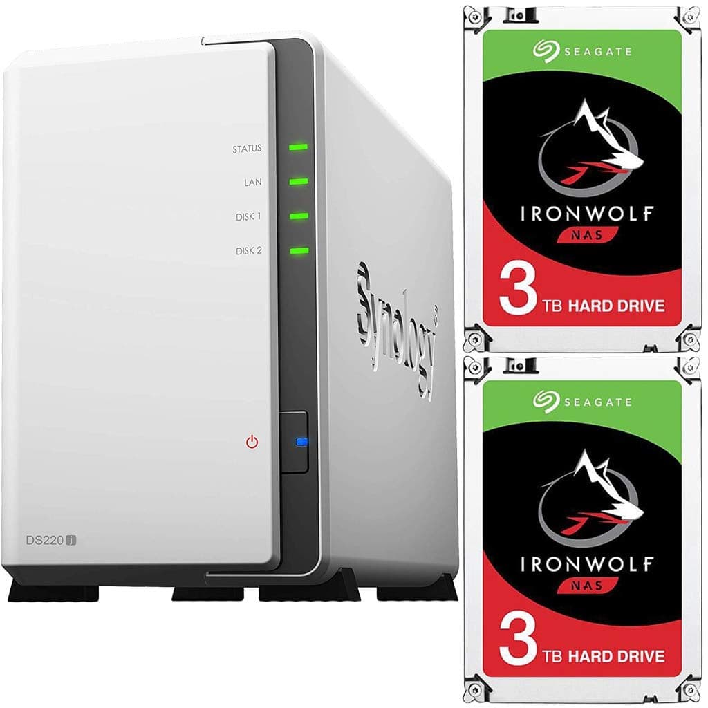 Synology DS220j 2-Bay DiskStation Bundle with 6TB (2x3TB) of Seagate Ironwolf NAS Drives Fully Assembled and Tested by CustomTechSales