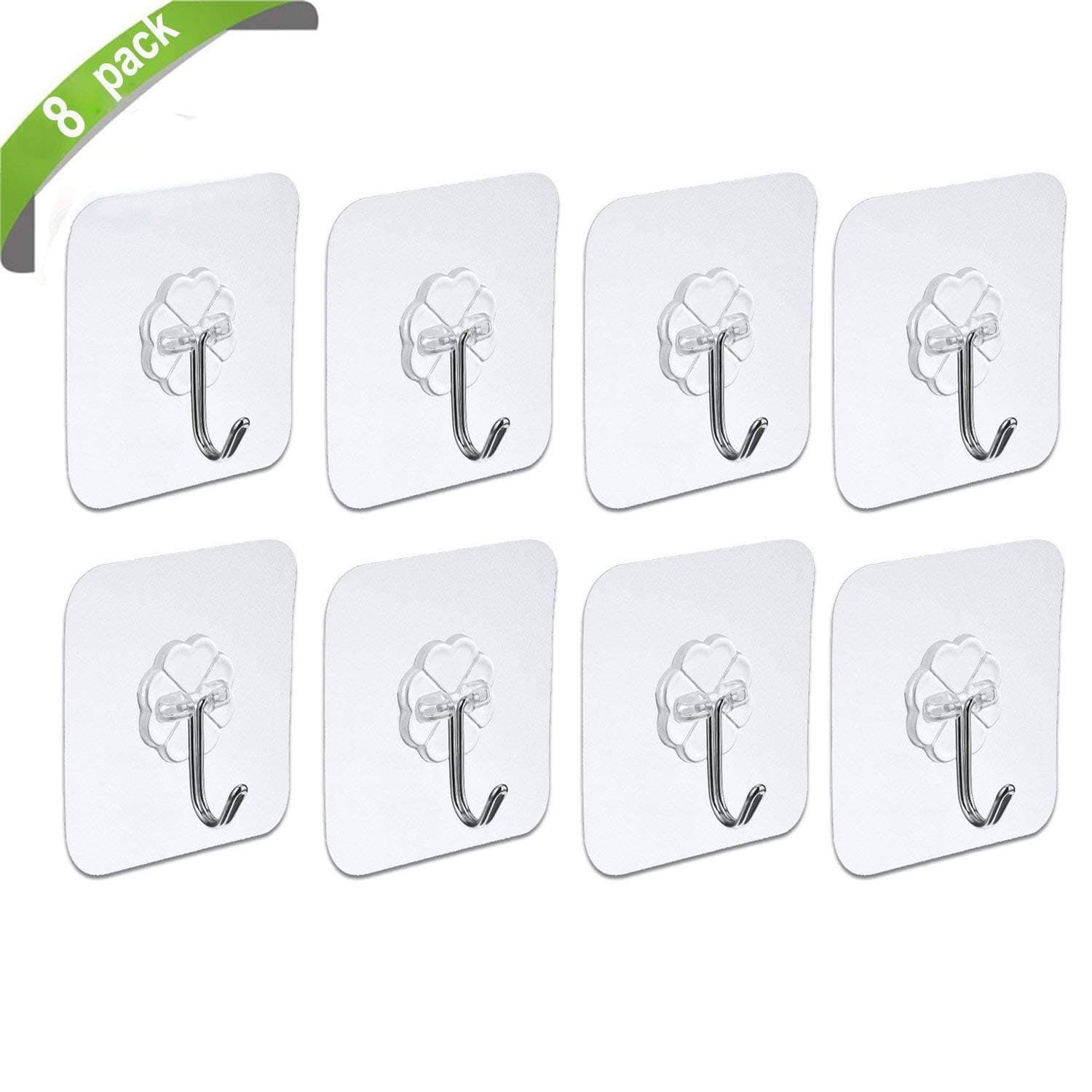 8 PCS Thicken Wall Hooks Self Adhesive Reusable Bath Towel Hooks Hanger Strong Heavy 10 KG for Kitchen Bathroom Lavatory by Haoranjia
