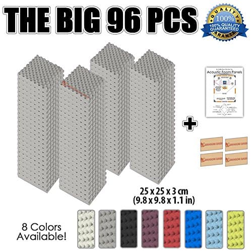 Dragon Dash (96 Pack) of 9.8" X 9.8" X 1.1" Inches Gray Acoustic Soundproofing Convoluted Egg Crate Foam Studio Treatment Wall Panel Tiles DD1052 (GRAY)
