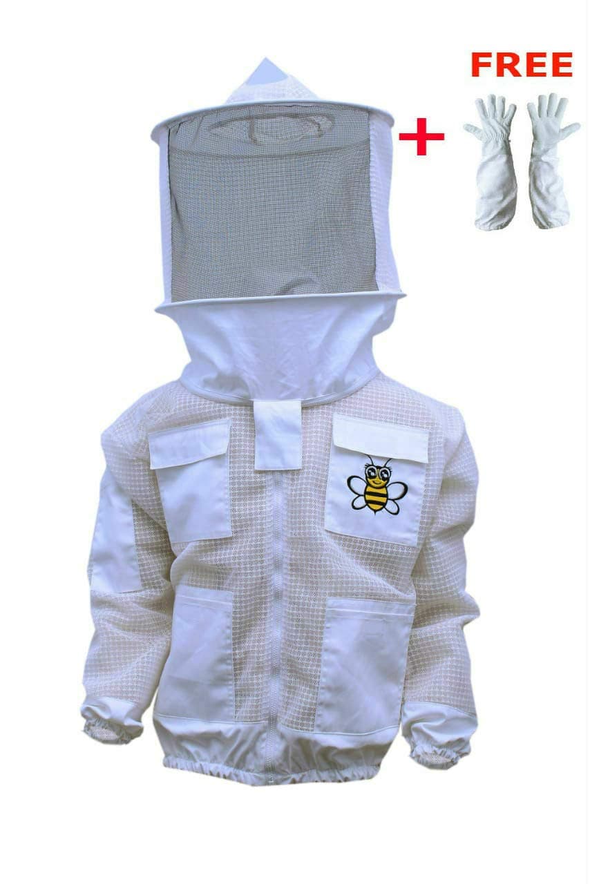 Bee Suits 3 Layer safety Unisex White Fabric Mesh Beekeeping Jacket Beekeeping Veil Bee Protective Clothing Beekeeping Protective Ventilated Bee Round Veil (S)