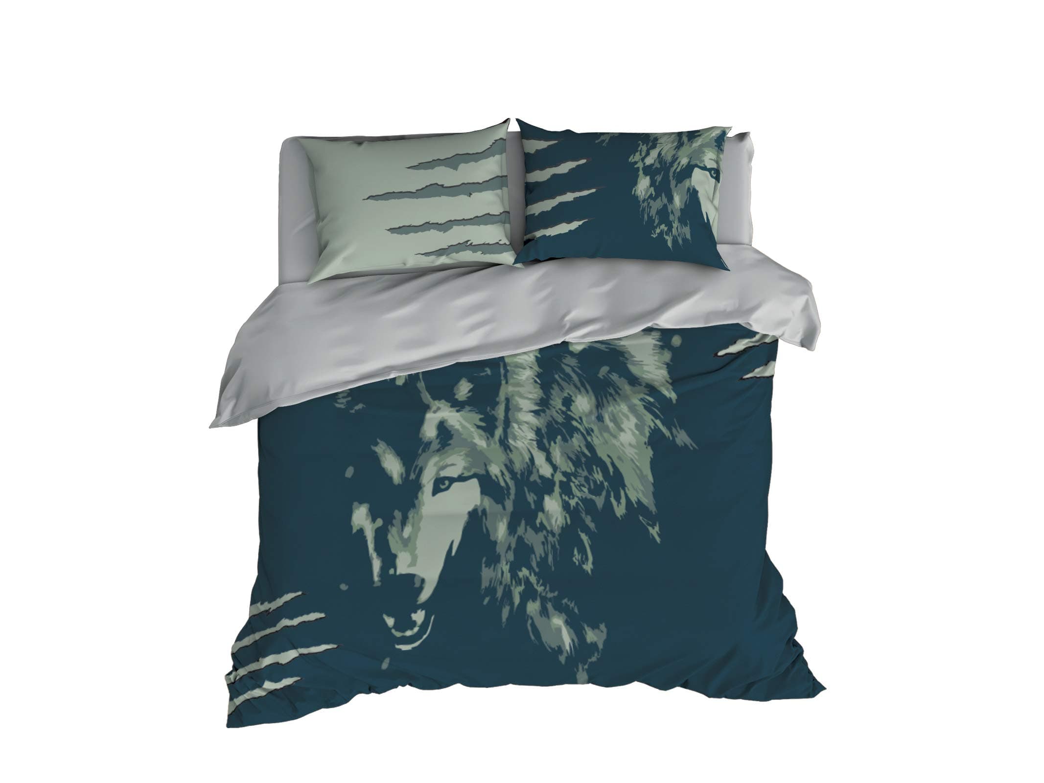 Cool Bedding Grey Wolf Bedding Set of 3 or 4 PCS Wild Nature Duvet Cover King, Queen, Full, Twin (Petrol, Queen 95"x87")