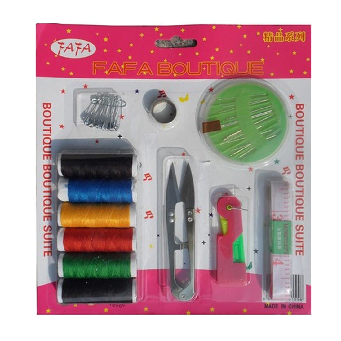 AGEG Portable Sewing Kit Needle Box + Sewing Scissors + Thimble + Safety Pins + Needle Threader + Measuring Tape + Cotton Threads 7 in 1 Suite